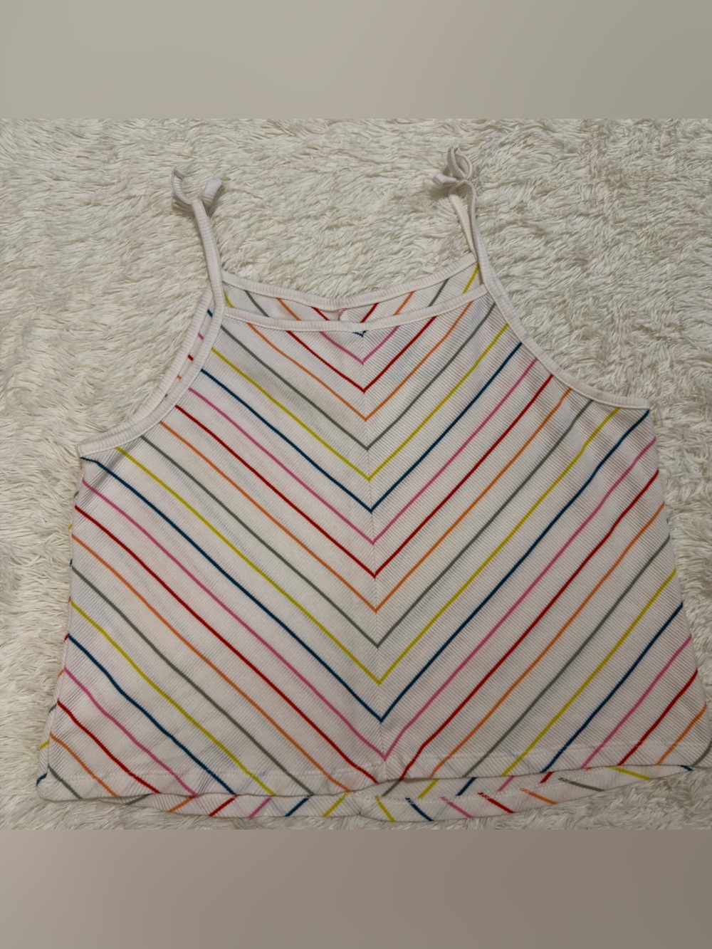 Girls White Rainbow Stripe Tank One-Piece Bodysuit